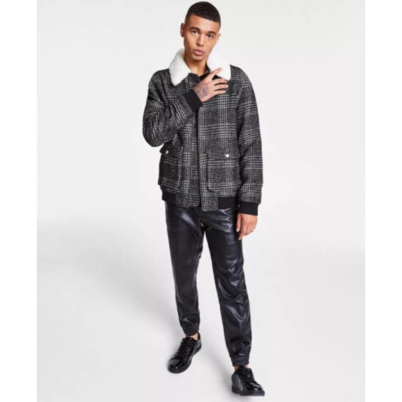 INC International Concepts Men's Deep Black Houndstooth Print Jacket Size L NWT
